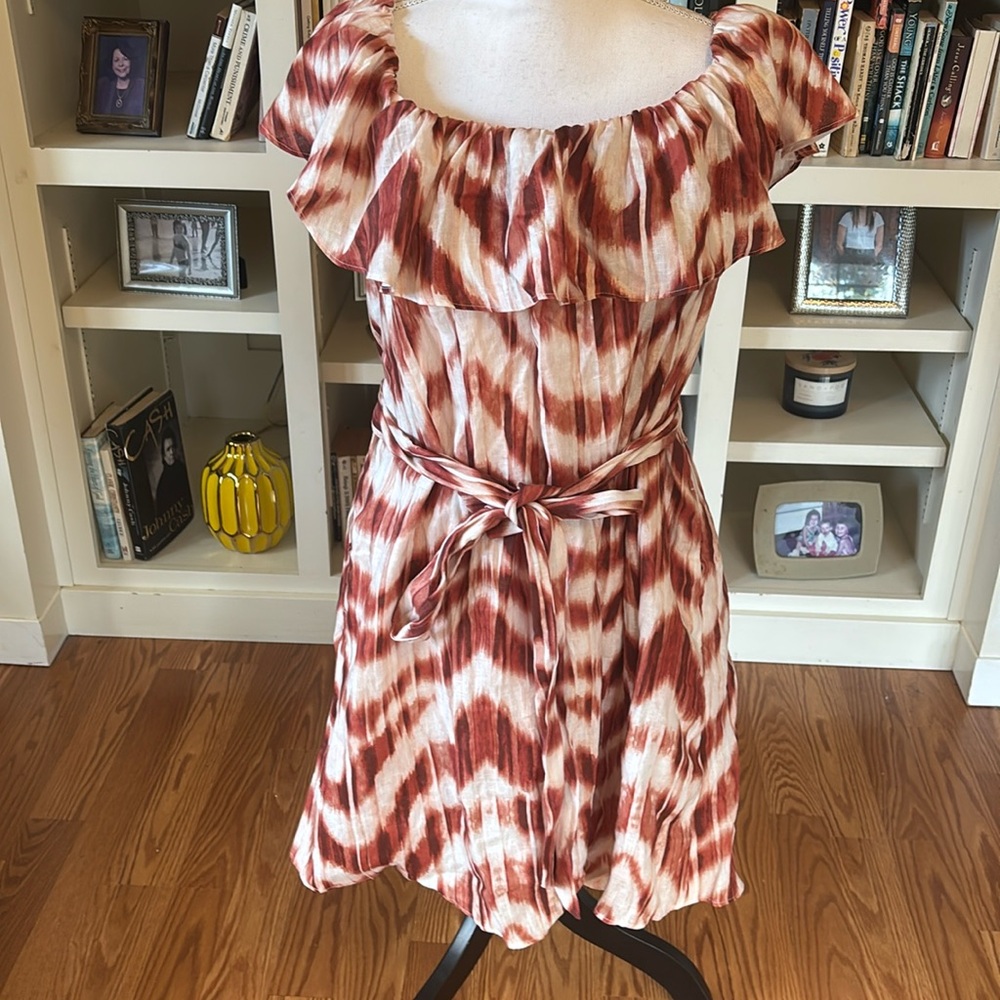 NWT Banana‎ Republic Meridian Off the Shoulder Linen Dress Rust Brown Ruffle XL